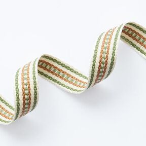 Tkaná stuha Etno [ 15 mm ] – vlněná bílá/zelená, 