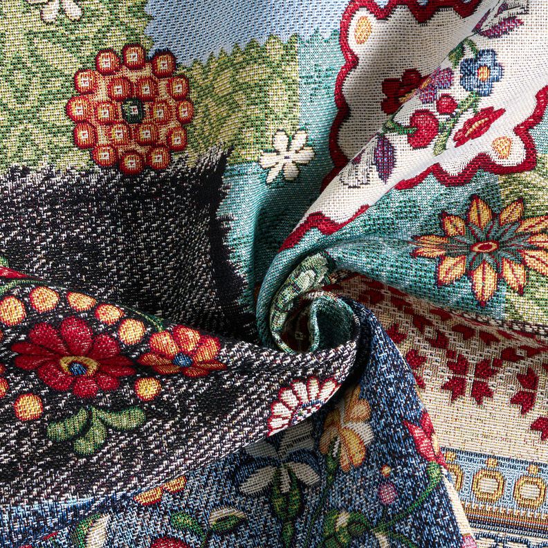 Dekorační látka Gobelín Patchwork džíny – světle béžová/džínově modrá,  image number 3