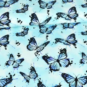 Bavlněný žerzej Motýlí stříkance | Glitzerpüppi – ledově modrá, 