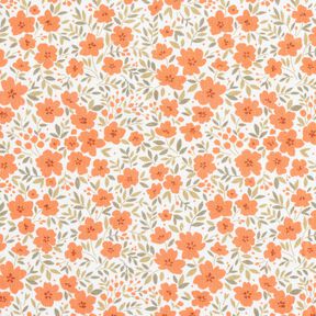 Dekorační látka Bavlněný satén Moře květů – broskvově oranžová/bílá, 