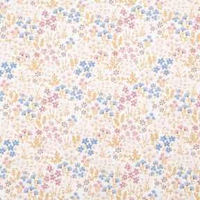 Povrstvená bavlna Barevná květinová louka – bílá/pastelově fialová, 