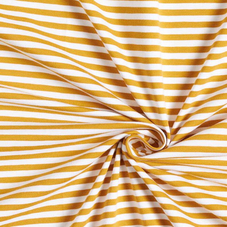 Bavlněný žerzej úzké proužky – hořčicove žlutá/bílá,  image number 6