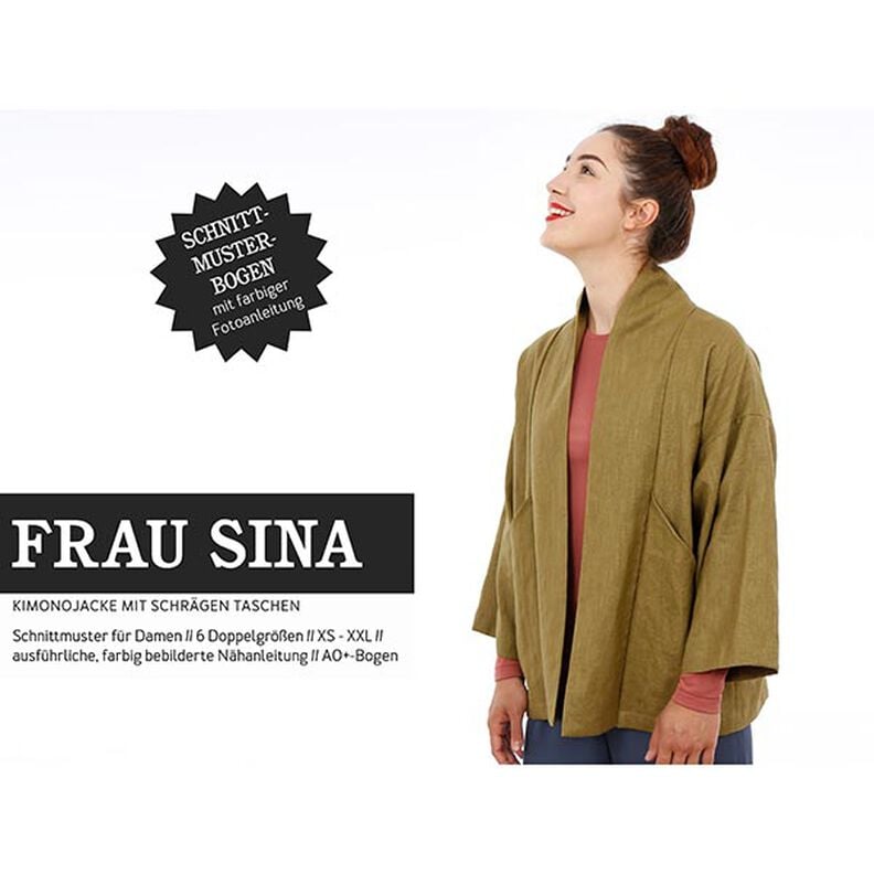 FRAU SINA - kimonový kabátek se šikmými kapsami, Studio Schnittreif | XS - XXL,  image number 1