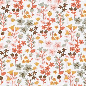 Bavlněný kreton Filigránské květiny – oranžová/bílá, 