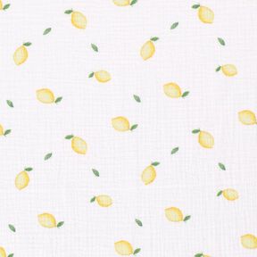 Mušelín / dvojitá mačkaná tkanina Akvarel citrony digitální potisk – bílá, 