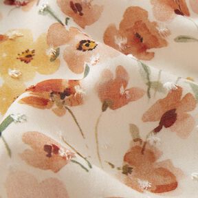 Viskózová látka Dobby digitální tisk akvarelové květy – vlněná bílá/terracotta, 