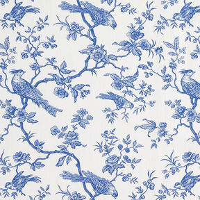 Bavlněná látka Kreton Ptáci – královská modr/vlněná bílá, 