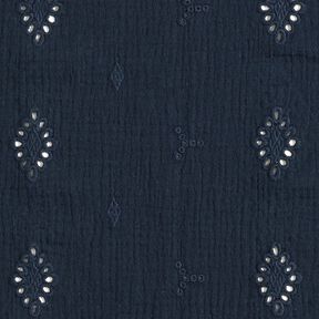 Mušelín / dvojitá mačkaná tkanina Dírková výšivka Kosočtverec – namornicka modr, 