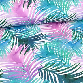 Bavlněný žerzej Barevné palmové listy | Glitzerpüppi – bílá, 