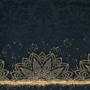 Bavlněný žerzej Lemovací tkanina zlaté skvrny barokní mandala | Glitzerpüppi – černá, 