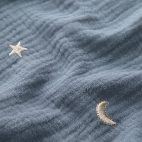 Mušelín / dvojitá mačkaná tkanina Vyšívané hvězdičky – modrošedá, 