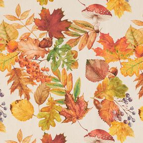 Dekorační látka polopanama Podzimní listí, recyklovaná – přírodni, 