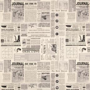 Dekorační látka Polopanama vintage noviny – přírodni/černá, 