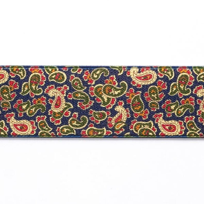 Gumová stuha Paisley [ 3,5 cm ] – namornicka modr/zelená,  image number 1