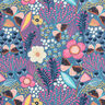 Bavlněná látka Kreton Motýli a květiny – modrošedá/pink,  thumbnail number 1