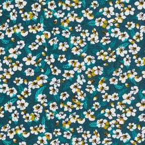 Povrstvená bavlna Květinová flóra – petrolejová/bílá, 