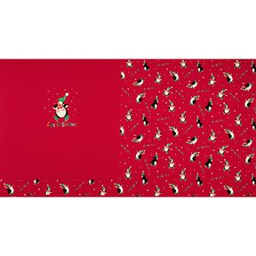 Panel Francouzské froté letní teplákovina Tučňák ve sněhu – červená, 