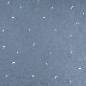 Mušelín / dvojitá mačkaná tkanina Vyšívané hvězdičky – modrošedá, 