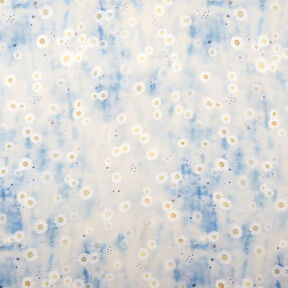 Strečový satén kopretinová batika – přírodni/světle modra, 