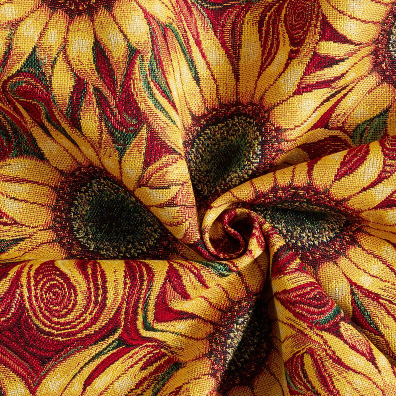 Dekorační látka Gobelín Slunečnice – karmínově červená/sluníčkově žlutá,  image number 3