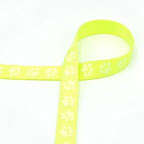 Reflexní tkaná páska Vodítko pro psa Tlapky [20 mm] – žlutá neonová, 