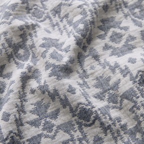 Mušelín / dvojitá mačkaná tkanina Žakárový aztécký vzor – noční modrá/mlhově šedá, 