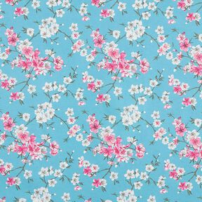 Povrstvená bavlna Třešňové květy – modrá aqua, 