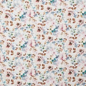 Viskózová tkanina Dobby akvarelové květiny – kremová, 