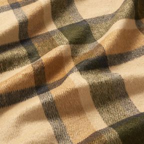 Kabátová tkanina zdrsněná tartanová kostka – písková/světle khaki, 