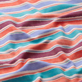 Bavlněný žerzej Akvarelové pruhy – písková/lososová, 