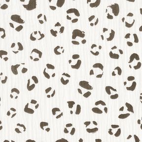 Mušelín / dvojitá mačkaná tkanina Velký leopardí vzor – slonová kost/tmavě šedá, 